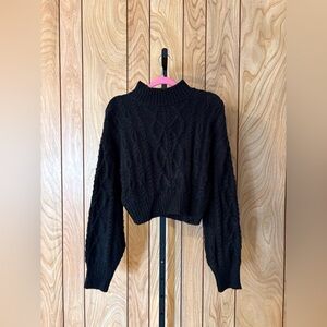 Black Cable Knit Cropped Sweater